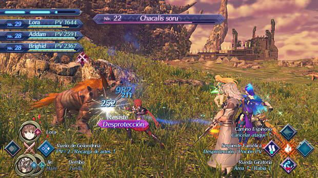 Aunque los nueve personajes participan en los enfrentamientos, nosotros solo tendremos el control sobre uno de los pilotos y sus dos blades.