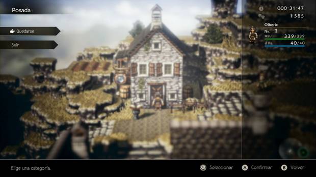 Octopath Traveler, Olberic, Capítulo 1, Prólogo, Posada, Guardar