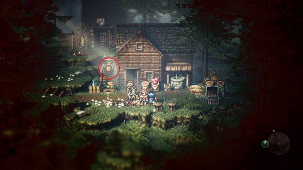 Octopath Traveler, H'aanit, Capítulo 1, Taberna, Símbolo, Cartel, Inn, Cambiar de equipo