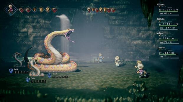 Octopath Traveler, Alfyn, Capítulo 1, Cueva de Rhiyo, Jefe, Boss, Víbora manchada
