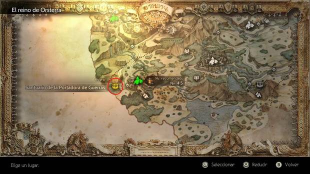 Octopath Traveler, Mapamundi, Trabajos, Trabajos secretos, Maestro de guerra, Santuario de la Portadora de Guerras