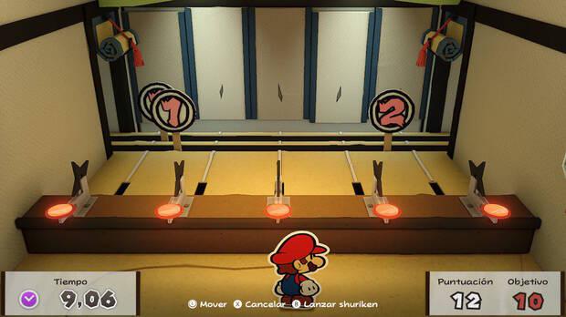 Parque samurái al 100% en Paper Mario: The Origami King - Minijuego del Dojo Shuriken