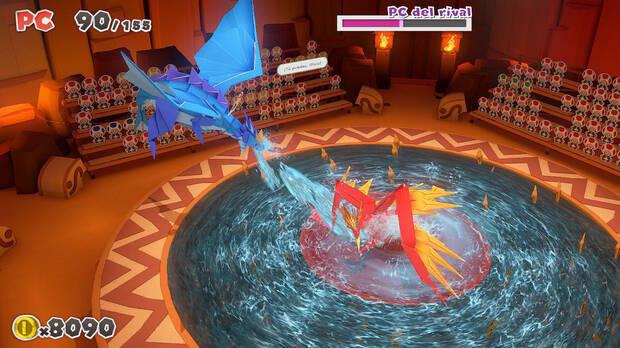 Cueva del Fuego al 100% en Paper Mario: The Origami King - Combate contra papelemental de fuego