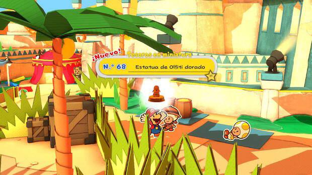 Todos los Tesoros en miniatura en Ciudad Champi de Paper Mario The Origami King - Tesoro en miniatura Nº 68: Estatua del Olfiti dorado