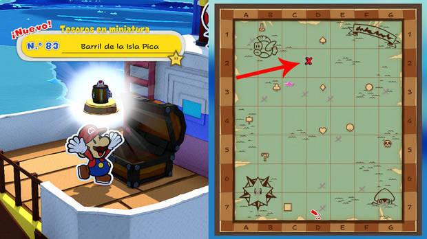 Todos los Tesoros en miniatura en Océano Eterno de Paper Mario The Origami King - Tesoro en miniatura Nº 83: Barril de la Isla Pica