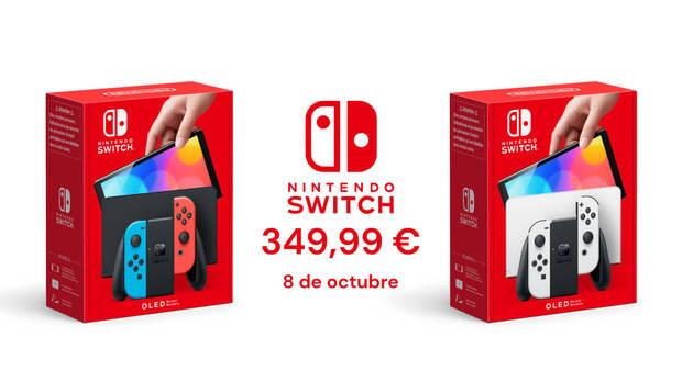 Cajas de Nintendo Switch Modelo OLED con precio y fecha de lanzamiento.