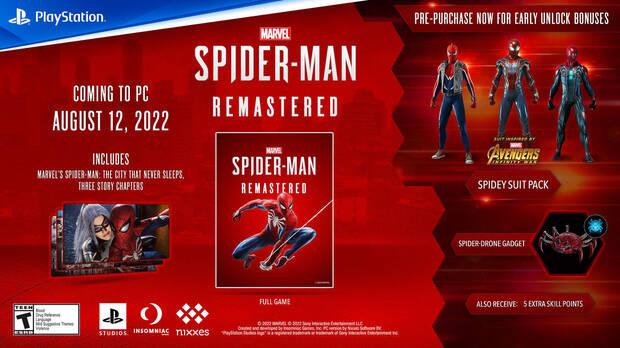 Incentivos por la reserva de Spider-Man: Remastered en PC.