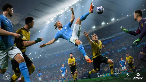 El juego está repleto de nuevas animaciones, que nos permitirán marcar goles tan espectaculares como este de Erling Haaland, la estrella de la portada.