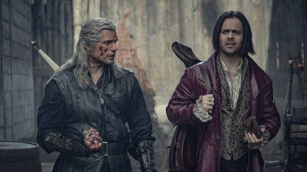 Henry Cavill y Joey Batey caracterizados como Geralt y Jaskier