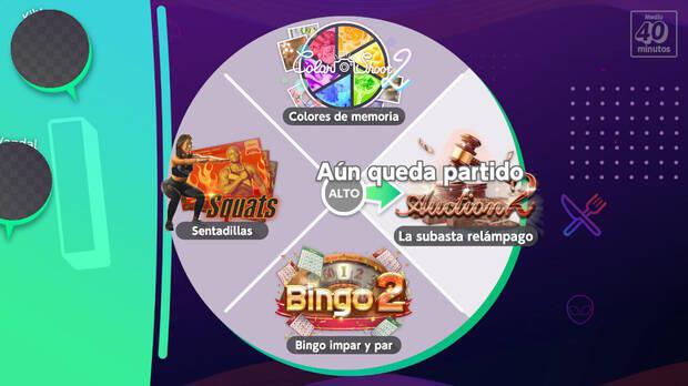 La ruleta muestra los cuatro minijuegos entre los que se puede elegir en cada momento. Los jugadores pueden enviar mensajes para que los vean todos los dem�s.