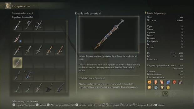 Elden Ring: Shadow of the Erdtree - Espada de la oscuridad