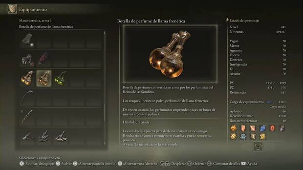 Elden Ring: Shadow of the Erdtree - Botella de perfume de llama frenética