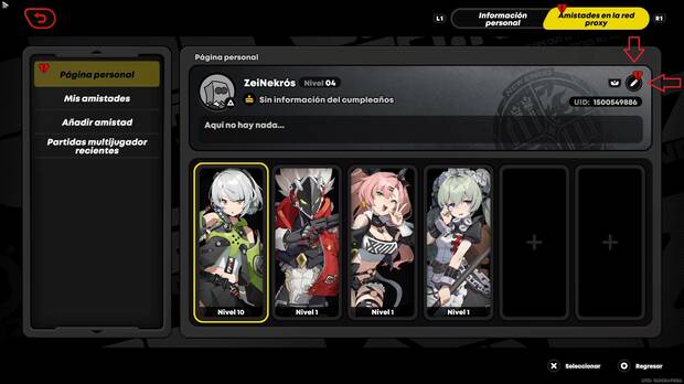 Zenless Zone Zero - Editar información personal de perfil