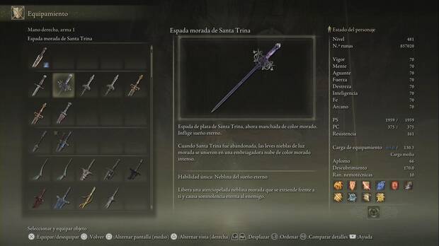 Elden Ring: Shadow of the Erdtree - Espada morada de Santa Trina