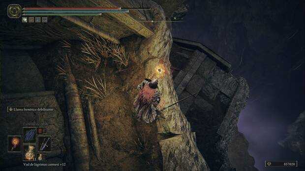Elden Ring: Shadow of the Erdtree - Costa Cerúlea: plataforma por la que descender hasta llegar a la cueva donde estla la Espada morada de Santa Trina