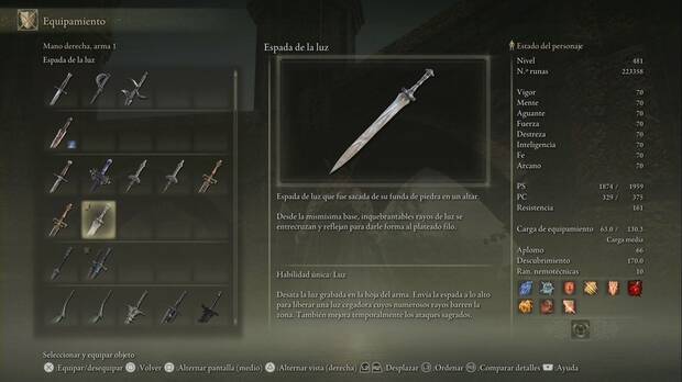 Elden Ring: Shadow of the Erdtree - Espada de la luz