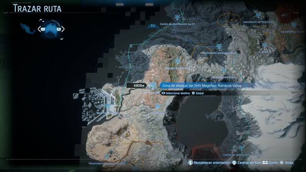 Death Stranding 2 - DHV Magellan, menún de viaje rápido del Magellan