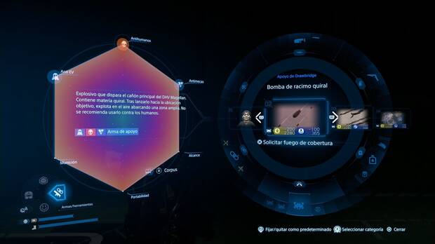 Death Stranding 2 - DHV Magellan, rueda de armas del DHV Magellan