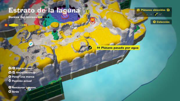 Donkey Kong Bananza - Localización en el mapa del plátano 04 en Estrato de la laguna