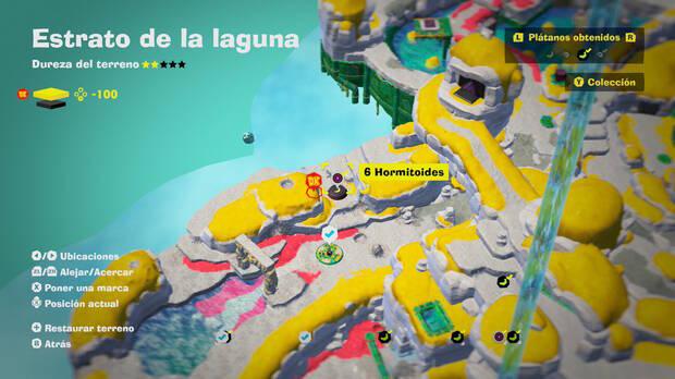 Donkey Kong Bananza - Localización en el mapa del plátano 08 en Estrato de la laguna