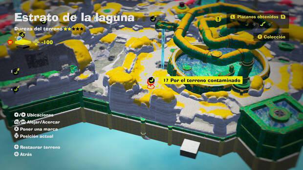 Donkey Kong Bananza - Localización en el mapa del plátano 17 en Estrato de la laguna