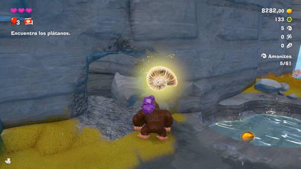 Donkey Kong Bananza - Ubicación del fósil amonites 05 en Estrato de la laguna
