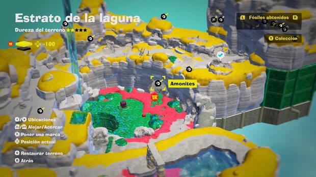 Donkey Kong Bananza - Localización en el mapa del fósil amonites 11 en Estrato de la laguna