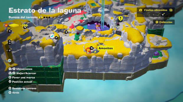 Donkey Kong Bananza - Localización en el mapa del fósil amonites 07 en Estrato de la laguna