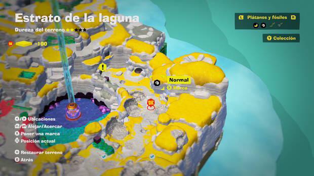 Donkey Kong Bananza - Localización en el mapa del fósil amonites 08 en Estrato de la laguna