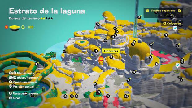 Donkey Kong Bananza - Localización en el mapa del fósil amonites 37 en Estrato de la laguna