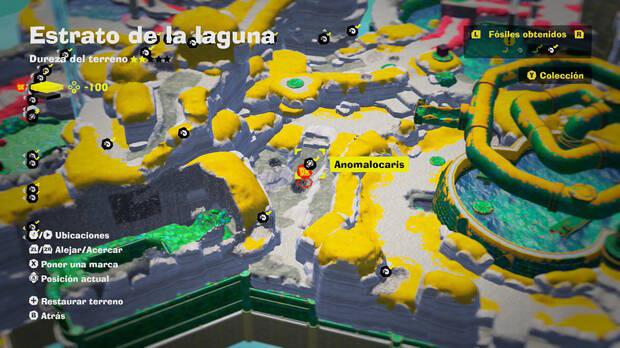 Donkey Kong Bananza - Localización en el mapa del fósil anomalocaris 02 en Estrato de la laguna