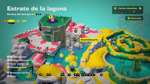 Donkey Kong Bananza - Localización en el mapa del fósil anomalocaris 04 en Estrato de la laguna