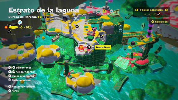 Donkey Kong Bananza - Localización en el mapa del fósil amonites 43 en Estrato de la laguna