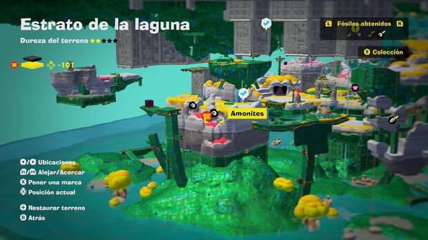 Donkey Kong Bananza - Localización en el mapa del fósil amonites 39 en Estrato de la laguna