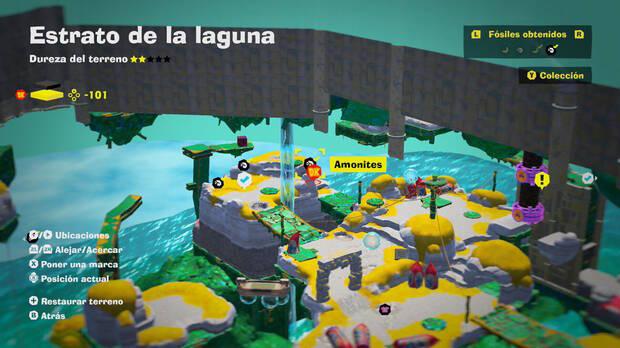 Donkey Kong Bananza - Localización en el mapa del fósil amonites 40 en Estrato de la laguna