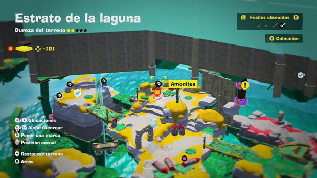 Donkey Kong Bananza - Localización en el mapa del fósil amonites 41 en Estrato de la laguna