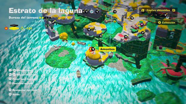 Donkey Kong Bananza - Localización en el mapa del fósil amonites 46 en Estrato de la laguna
