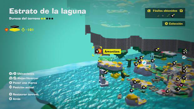 Donkey Kong Bananza - Localización en el mapa del fósil amonites 58 en Estrato de la laguna