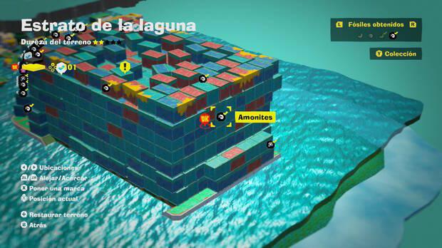 Donkey Kong Bananza - Localización en el mapa del fósil amonites 59 en Estrato de la laguna