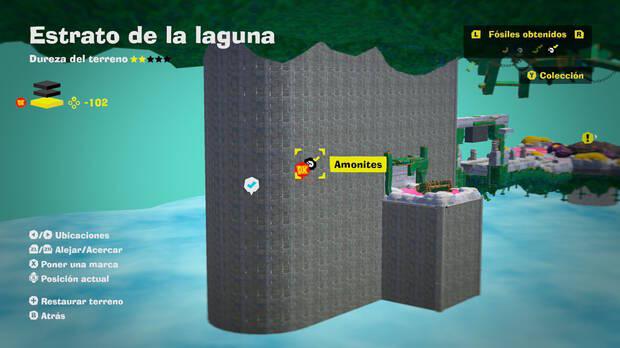 Donkey Kong Bananza - Localización en el mapa del fósil amonites 60 en Estrato de la laguna