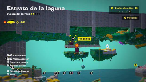 Donkey Kong Bananza - Localización en el mapa del fósil amonites 52 en Estrato de la laguna