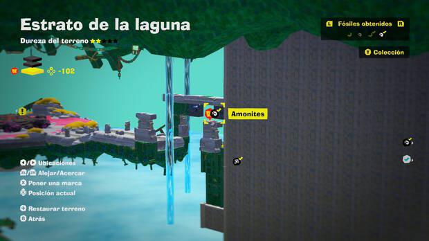 Donkey Kong Bananza - Localización en el mapa del fósil amonites 61 en Estrato de la laguna