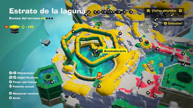Donkey Kong Bananza - Localización en el mapa del fósil anomalocaris 06 en Estrato de la laguna