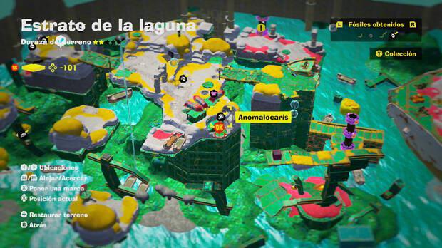 Donkey Kong Bananza - Localización en el mapa del fósil anomalocaris 07 en Estrato de la laguna