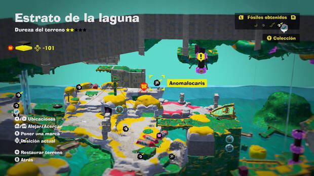 Donkey Kong Bananza - Localización en el mapa del fósil anomalocaris 08 en Estrato de la laguna