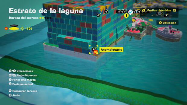 Donkey Kong Bananza - Localización en el mapa del fósil anomalocaris 09 en Estrato de la laguna
