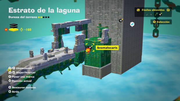 Donkey Kong Bananza - Localización en el mapa del fósil anomalocaris 10 en Estrato de la laguna