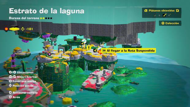 Donkey Kong Bananza - Localización en el mapa del plátano 36 en Estrato de la laguna