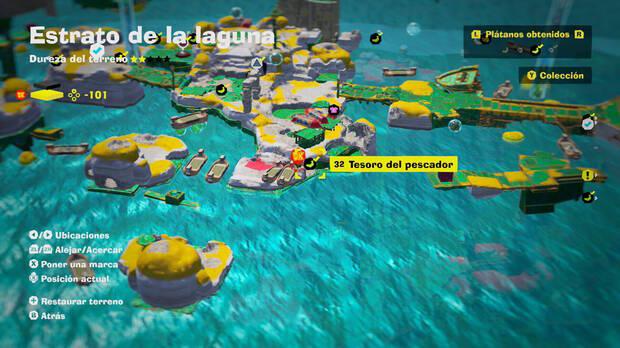 Donkey Kong Bananza - Localización en el mapa del plátano 32 en Estrato de la laguna