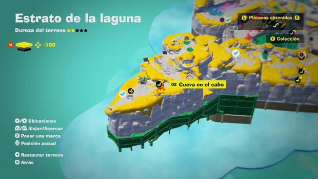 Donkey Kong Bananza - Localización en el mapa del plátano 02 en Estrato de la laguna